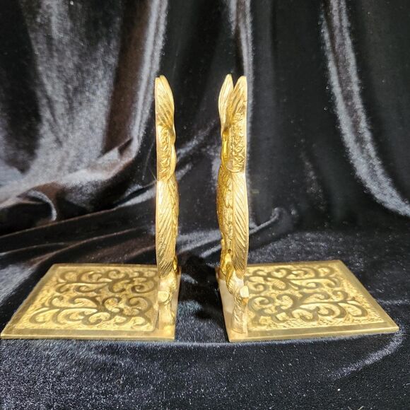 Brass Owl Bookends Set Figural Figurine w Book Holder Lip Ornate Vintage Korea - Picture 5 of 12